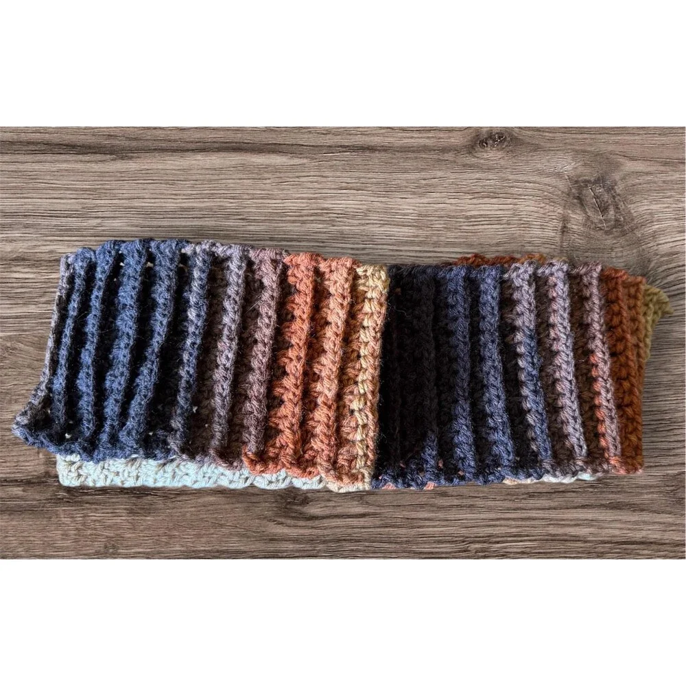 Scarf Handmade Latte Stripe Multi Browns 5.5 x 80” Crochet free shipping Thick &